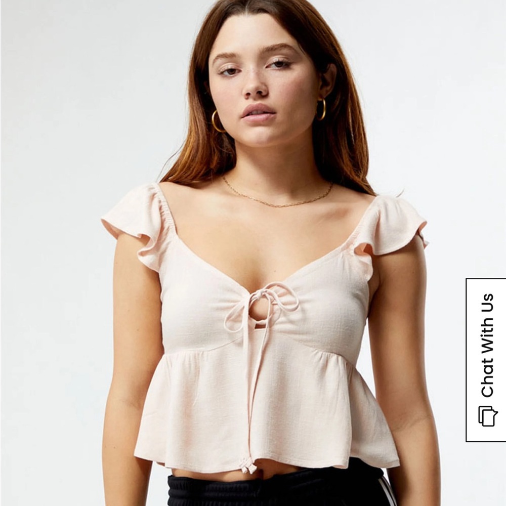 LA Hearts Keyhole Linen Babydoll Top